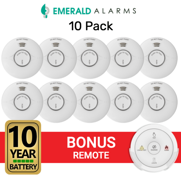 Emerald Planet Wireless Interconnected Photoelectric Smoke Alarm - 10 Pack + Bonus Remote