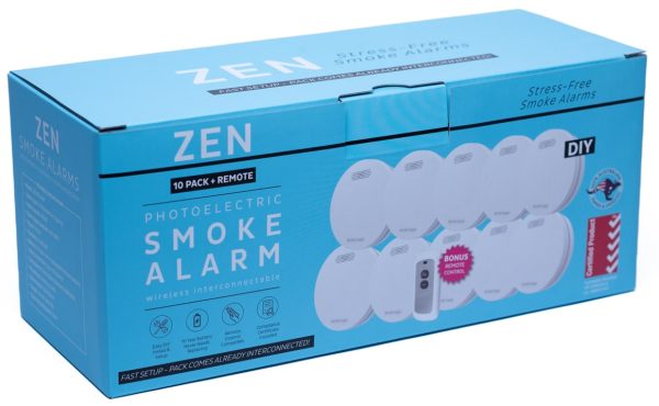 ZEN Wireless Interconnected Photoelectric Smoke Alarm - 10 Pack - Front Box Image