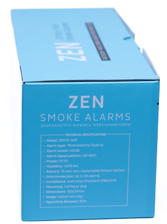 ZEN Wireless Interconnected Photoelectric Smoke Alarm - 10 Pack - Left Side Box Image