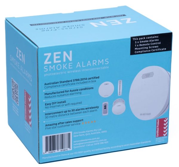 ZEN Wireless Interconnected Photoelectric Smoke Alarm - 5 Pack - Back Box Image