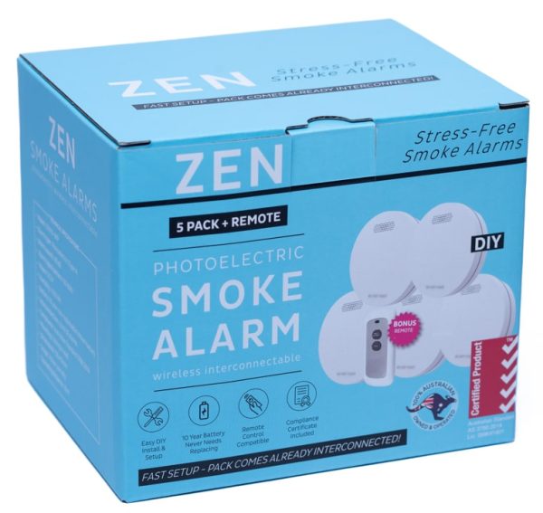 ZEN Wireless Interconnected Photoelectric Smoke Alarm - 5 Pack - Front Box Image