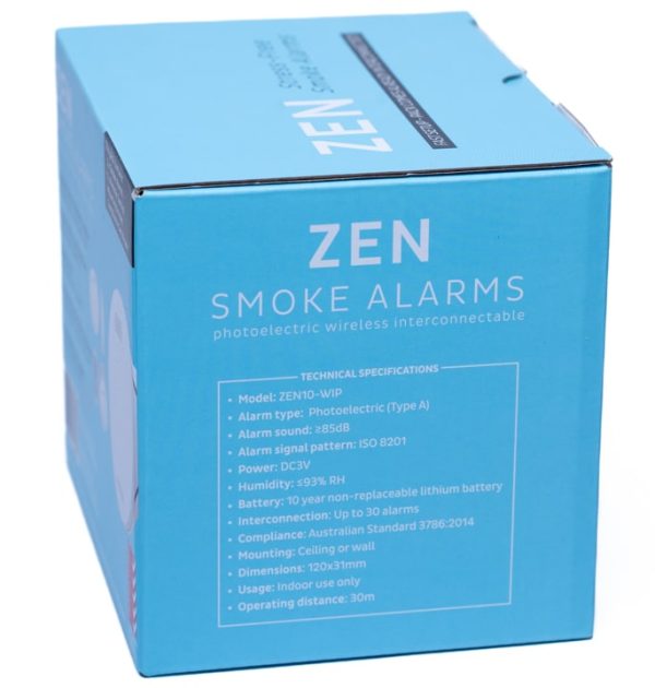 ZEN Wireless Interconnected Photoelectric Smoke Alarm - 5 Pack - Left Side Box Image