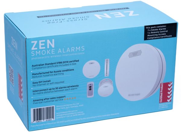 ZEN Wireless Interconnected Photoelectric Smoke Alarm - 7 Pack - Back Box Image