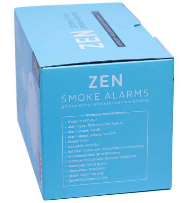 ZEN Wireless Interconnected Photoelectric Smoke Alarm - 7 Pack - Left Side Box Image